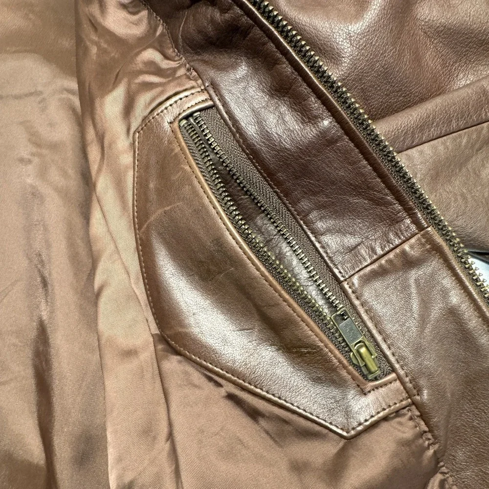 VTG 90 Banana Republic‎ Mens Large Brown Leather Full Zip Jacket Classic Collar